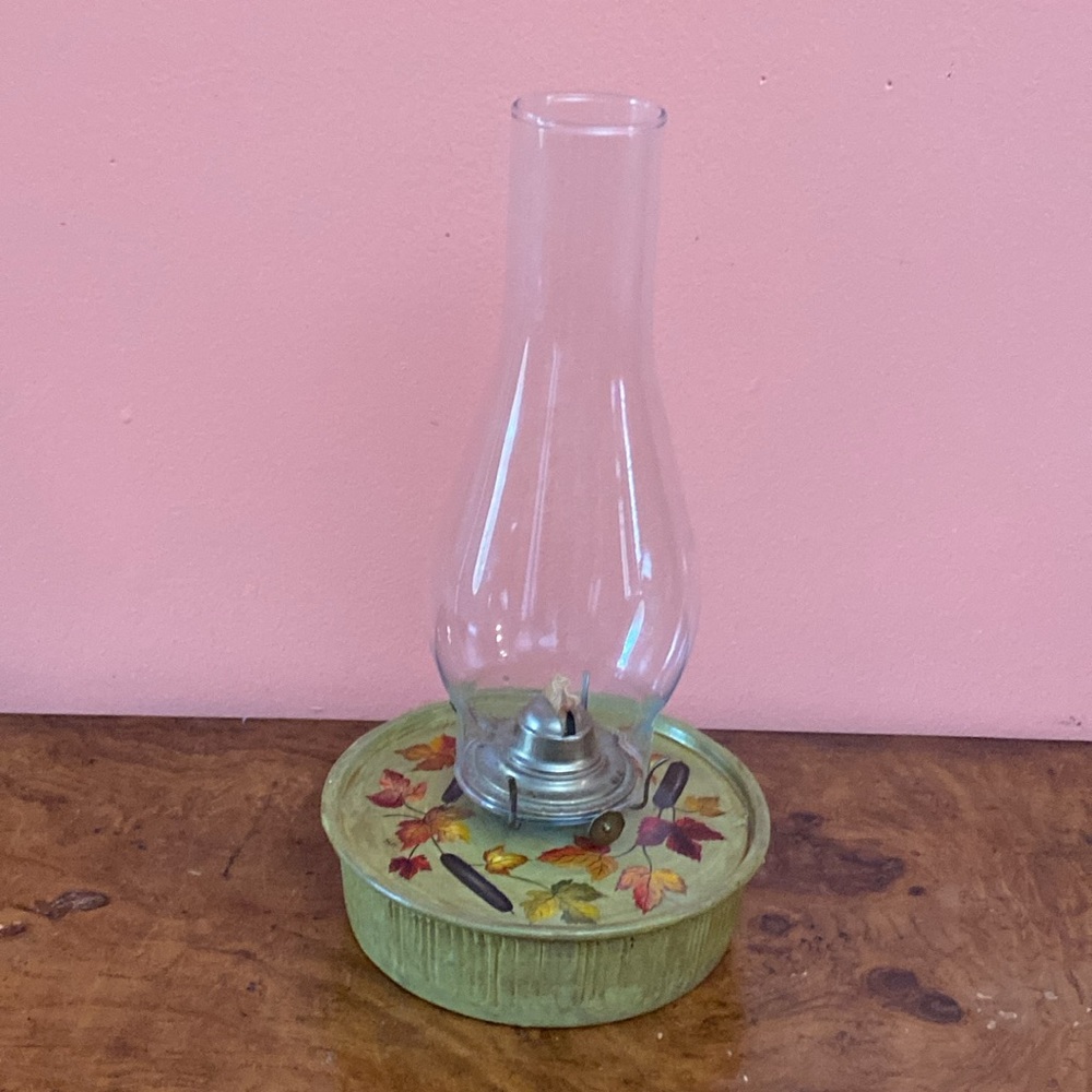 Vintage Round Lantern Hand Painted  Metal Lamp signed SWM.  Eagle Burner